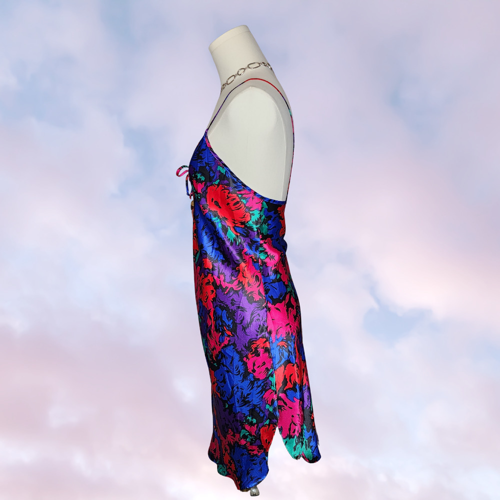 Vtg 90s Cinestar Vibrant Colorful Bold Spaghetti Strap Lingerie Slip Dress Sz M - Picture 2 of 4
